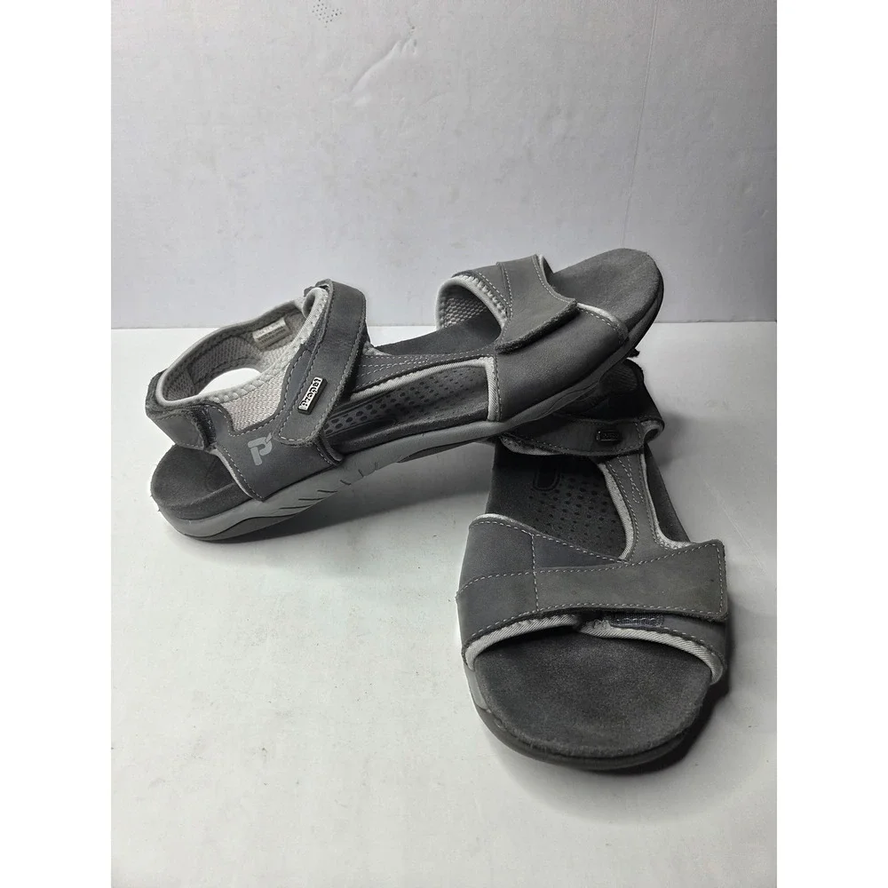Propet‎ W0605 Womens Grey Leather Adjustable Walking Sandals Size 11 M(B)